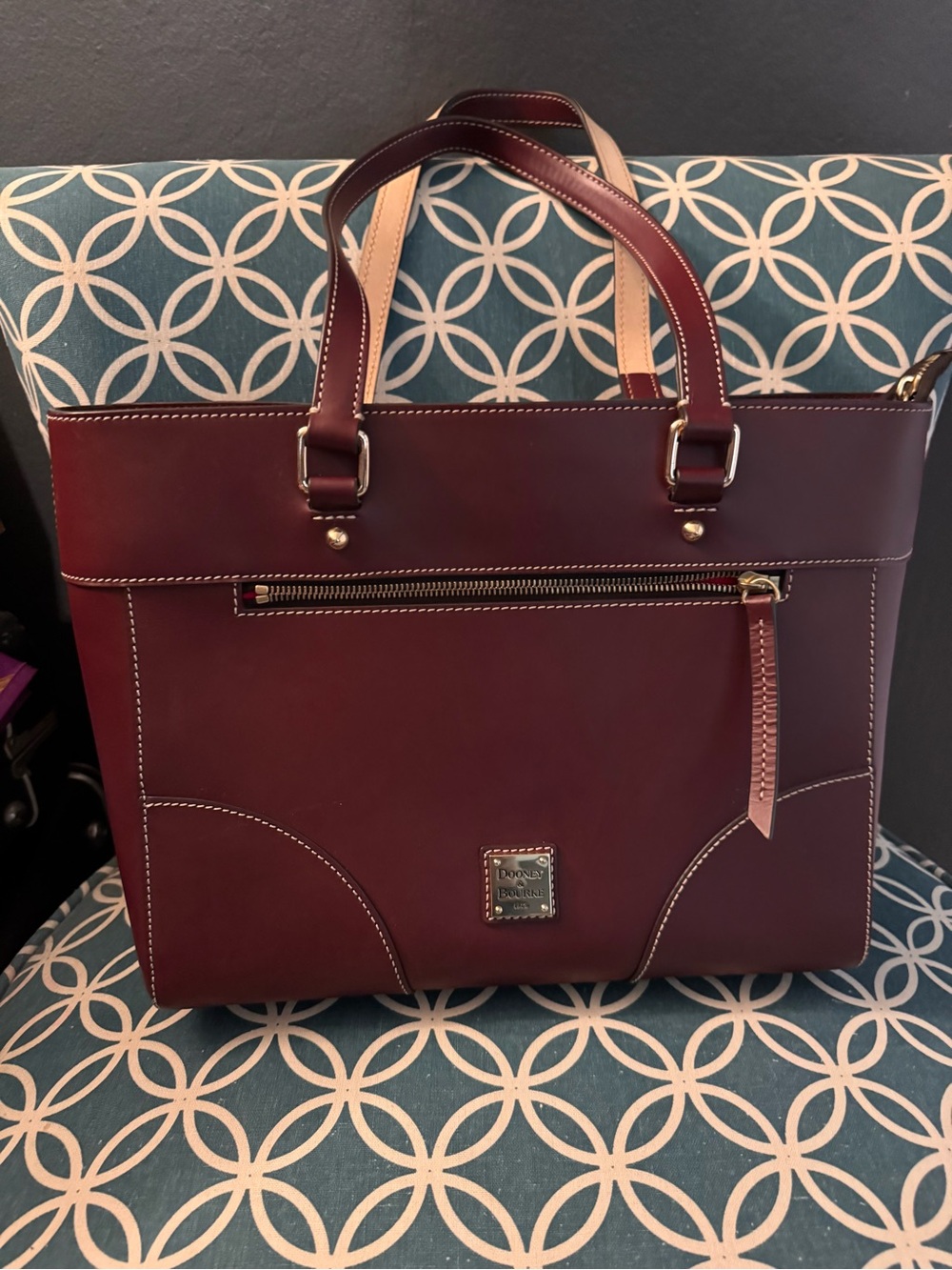 Dooney & Bourke Oxblood Leather Tote with Contrast Handles